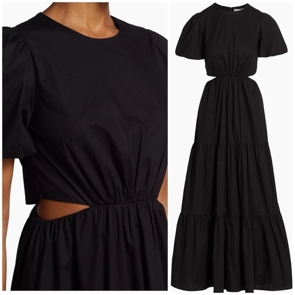 WAYF Plaza Cut Out Tiered Maxi Dress in Black Size M - Picture 2 of 11